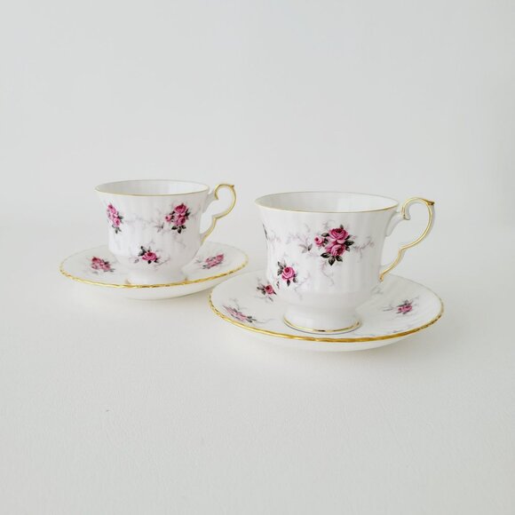 Vintage Princess House Teacup & Saucer, 2 Sets, Windsor Rose, Shabby Chic Floral - Picture 2 of 15